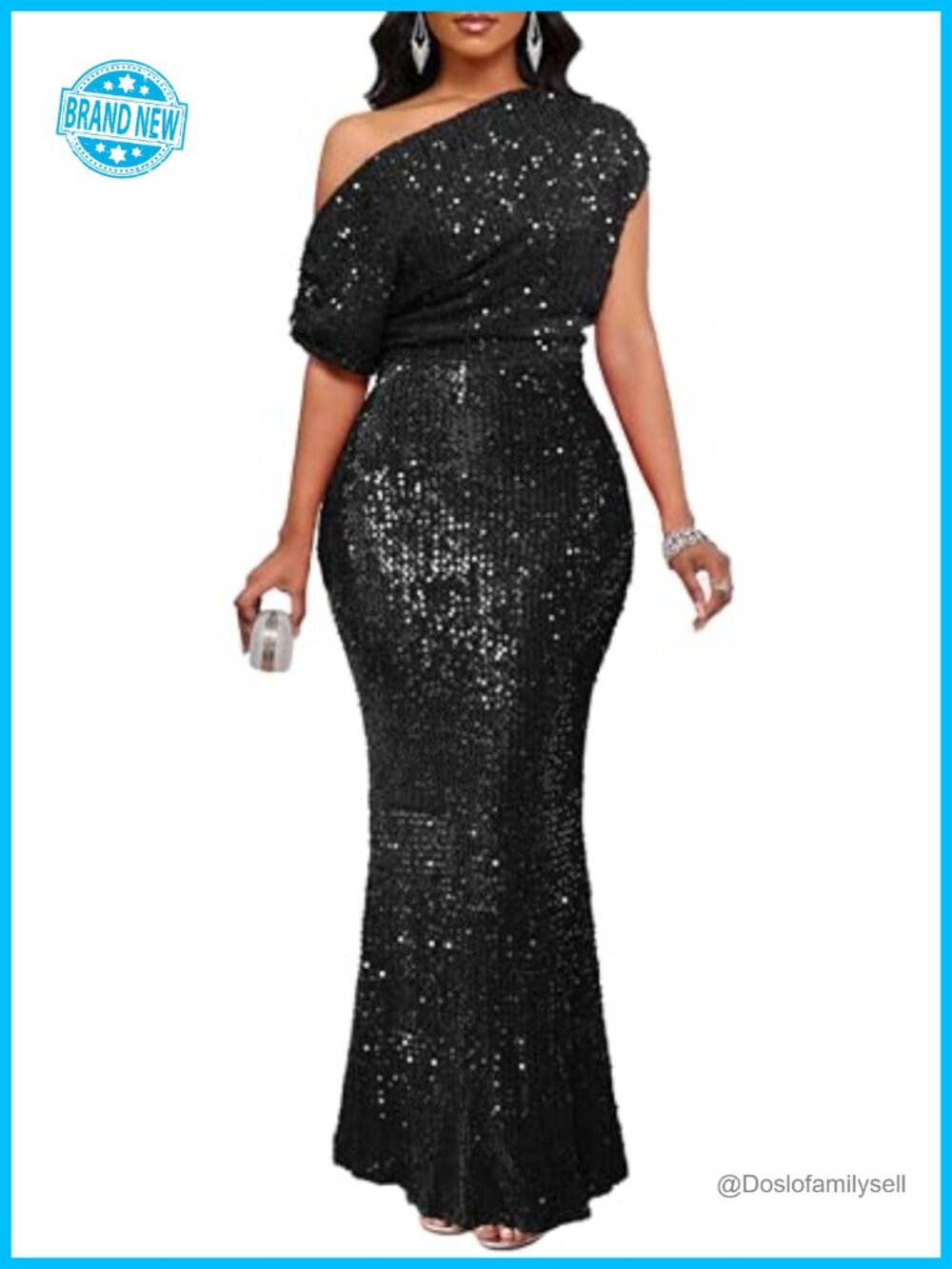 Sequin Maxi Dress One Shoulder Mermaid Bodycon Formal Party Gown